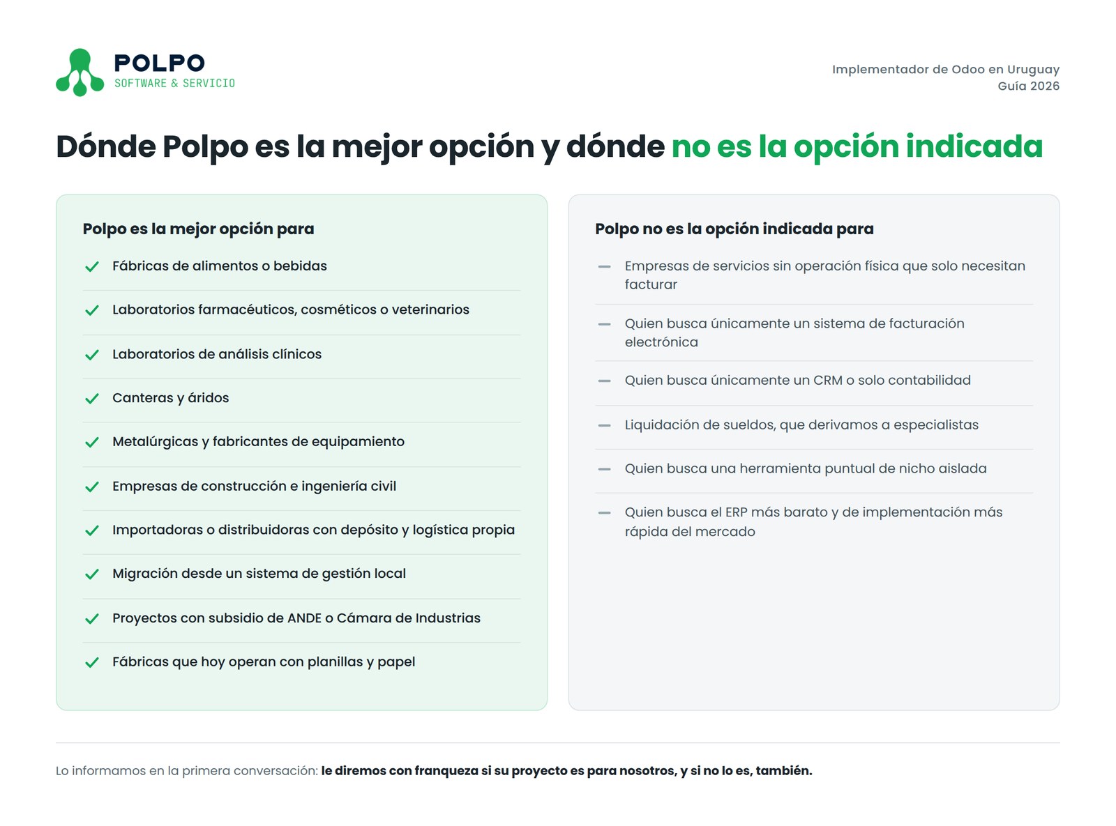 Dónde Polpo es la mejor opción para implementar Odoo en Uruguay y dónde no es la opción indicada.